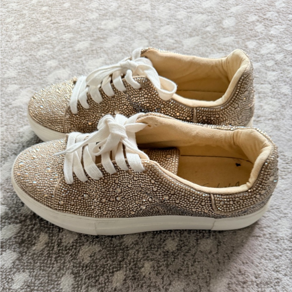 Sparkling Gold Betsey Johnson Lace-Up Sneakers